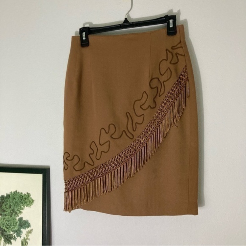 Vintage western fringe brown pencil skirt size S